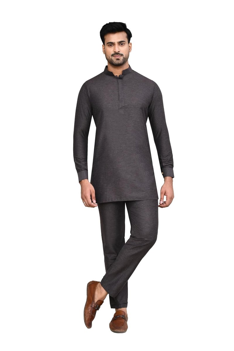 POLY2FAB Hathkargha Men’s Solid Pattern Kurta Pajama Set | Full Sleeve Traditional Ethnic Wear with Mandarin Collar | Comfortable Festive & Wedding Outfit for Men - Image 1